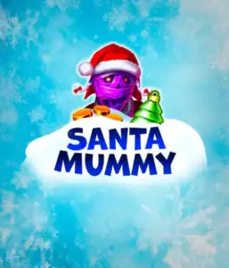  Experience the whimsical "Santa Mummy" slot game by Belatra, featuring a mummified Santa dressed in festive holiday attire. This eye-catching image captures the mummy with a vivid purple hue, wearing a Santa hat, surrounded by snowy blue with frosty snowflakes. The game's title, "Santa Mummy," is clearly shown in large, frost-like blue letters.