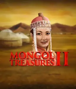 Step into the rich culture of Mongolia with the Mongol Treasures 2 game by Endorphina, showcasing a graceful Mongolian woman clothed in traditional attire against a sunset-lit Mongolian steppe backdrop. This graphic captures the beauty of Mongolian history, offering a distinctive gaming experience. 