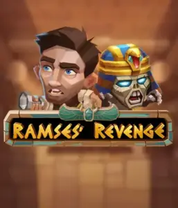 Explore the ancient world of Ramses' Revenge slot by Relax Gaming, showcasing a surprised explorer and a terrifying mummy against an Egyptian tomb backdrop. This image captures the adventure of ancient Egyptian myths, perfect for fans of Egyptian-themed slots, providing a thrilling escape. 